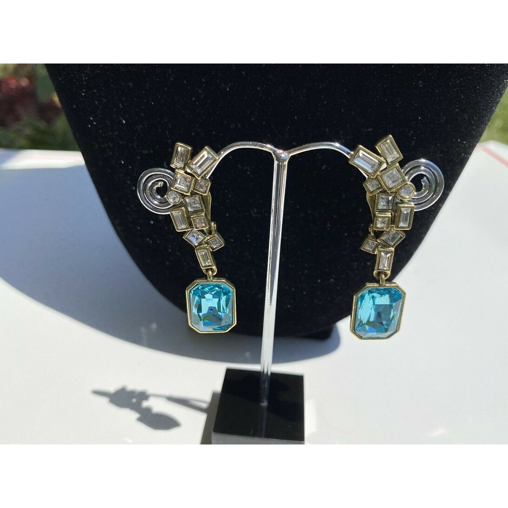New Heidi Daus "The High Life Blue" Crystal Drop Earrings
